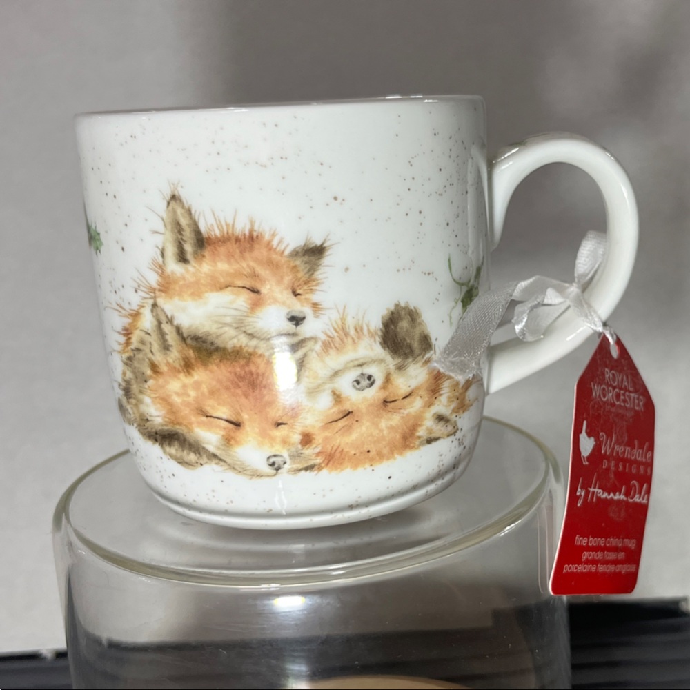 Royal Worcester Christmas mug . Young Foxes Design